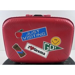 Vintage Red Kids Suitcase I Love Grandma Retro 80s Travel Carry On Case